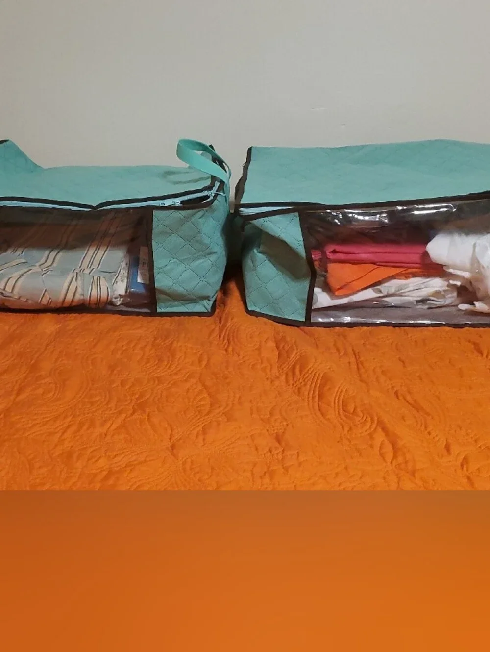 2 Large Storage Bags with Clear Windows, Handles, & Zipper Closures